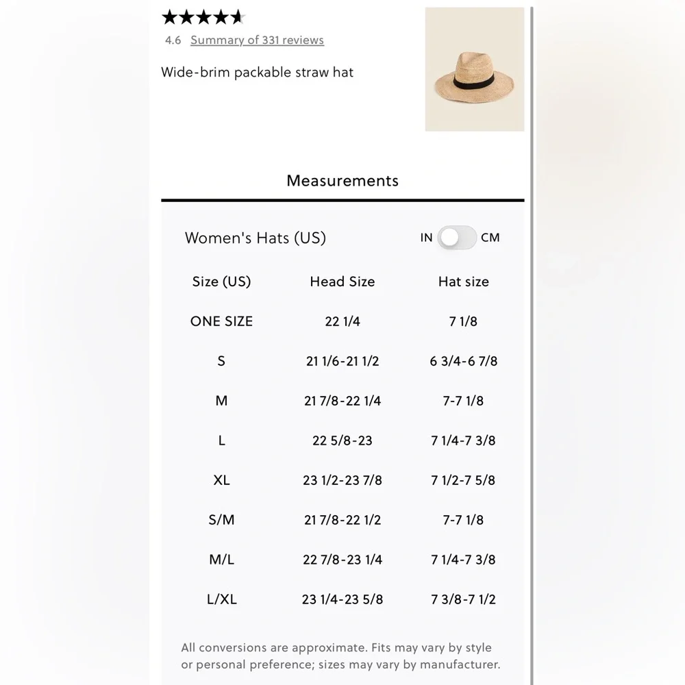 NEW J. Crew Wide-brim packable straw hat S/M G6551 $98